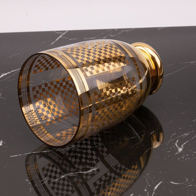 Vintage glazen vaas met gouden geometrische patronen