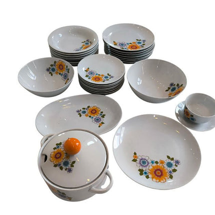 Service complet vintage en porcelaine 8 personnes assiettes plats soupière saucière Mitterteich multicolore