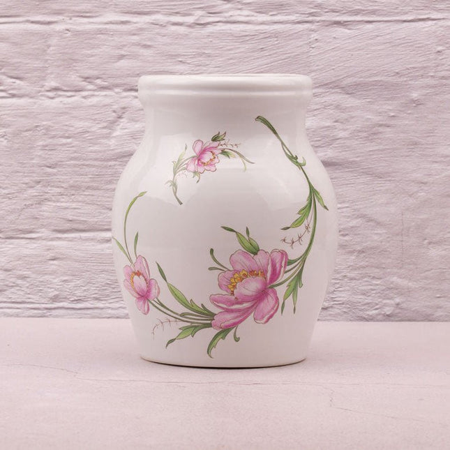Vase blanc vintage en porcelaine Revol à fleurs roses 