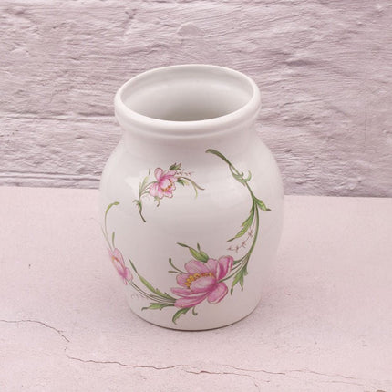 Vase blanc vintage en porcelaine Revol à fleurs roses 