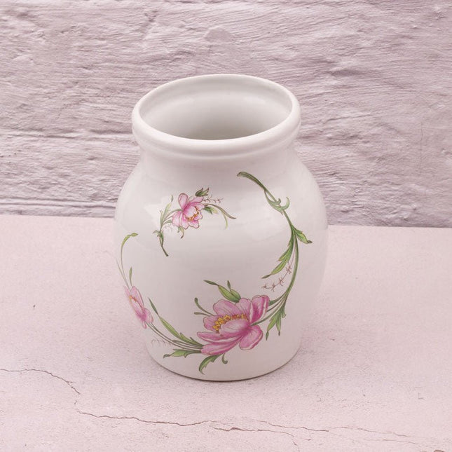 Vase blanc vintage en porcelaine Revol à fleurs roses 