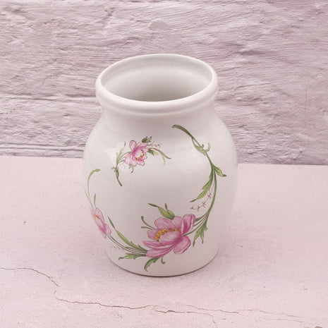 Vase blanc vintage en porcelaine Revol à fleurs roses 