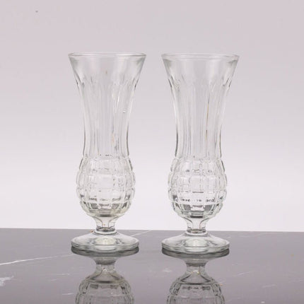 2 vases soliflores en verre pressé transparent