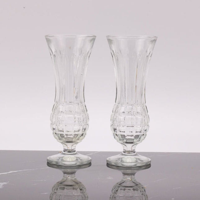 2 vases soliflores en verre pressé transparent