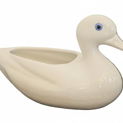 Ancien cache-pot Canard céramique blanche vintage - Style Mid-Century Modern