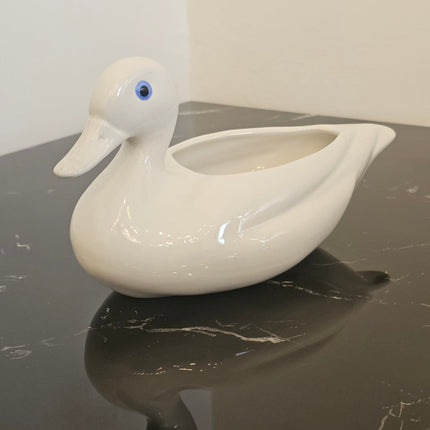 Ancien cache-pot Canard céramique blanche vintage - Style Mid-Century Modern