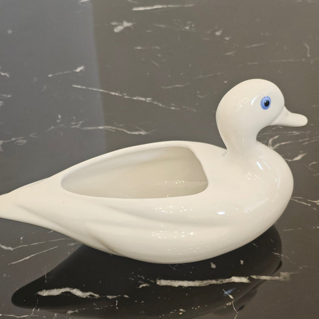 Ancien cache-pot Canard céramique blanche vintage - Style Mid-Century Modern