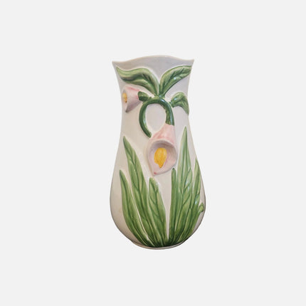 Grand vase blanc vintage en barbotine fleurs d'Arum