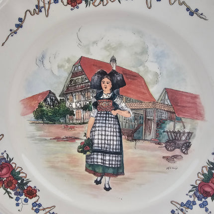 Antique plat de service faïence Sarreguemines collection Obernai Henri Loux
