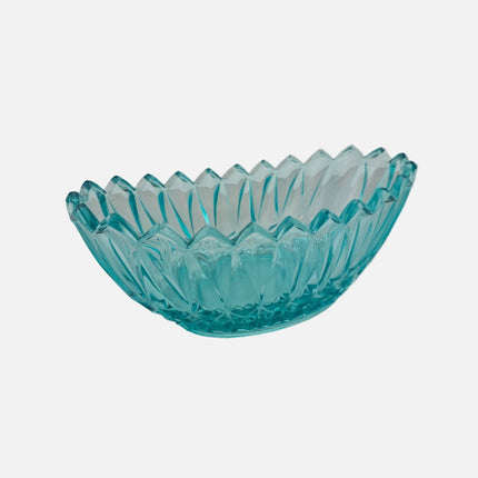 Plat vintage vert vintage en verre taillé et en relief