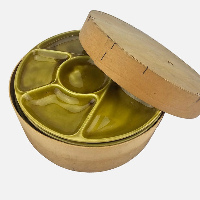 Lot de 6 assiettes à fondue Gien en faïence verte avec boîte d'origine
