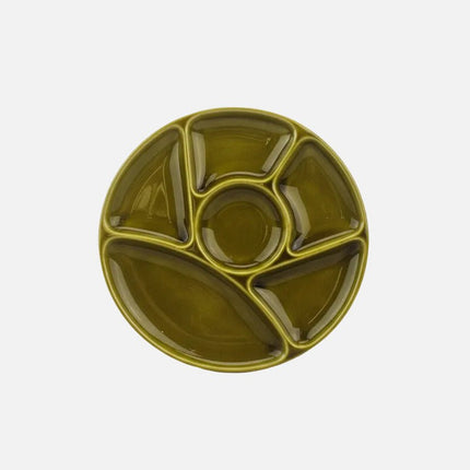 Lot de 6 assiettes à fondue Gien en faïence verte avec boîte d'origine