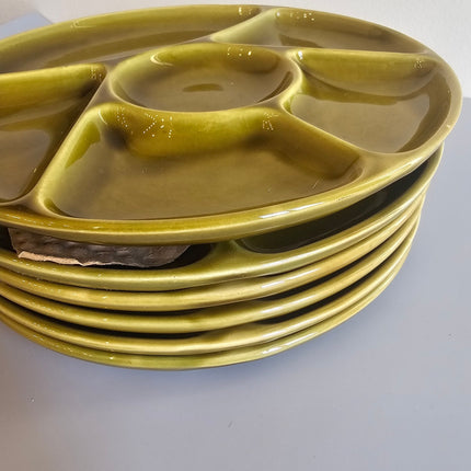 Lot de 6 assiettes à fondue Gien en faïence verte avec boîte d'origine
