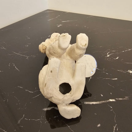 Figurine Bassano caniche assis avec petit vase en céramique blanche