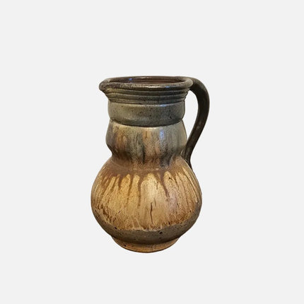 Pichet ou vase décoratif en grès signé beige et brun - Style Art Rustique