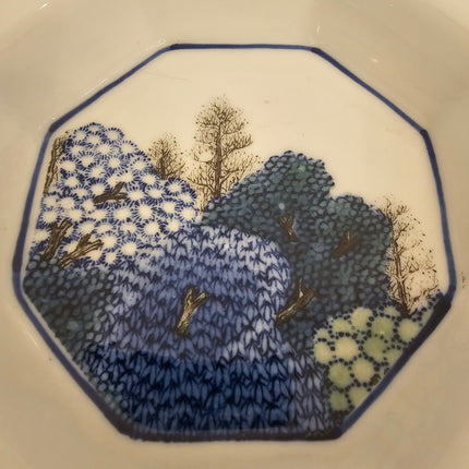 Lot de 3 petits bols japonais vintage Takahashi hexagonal avec des motifs bleus