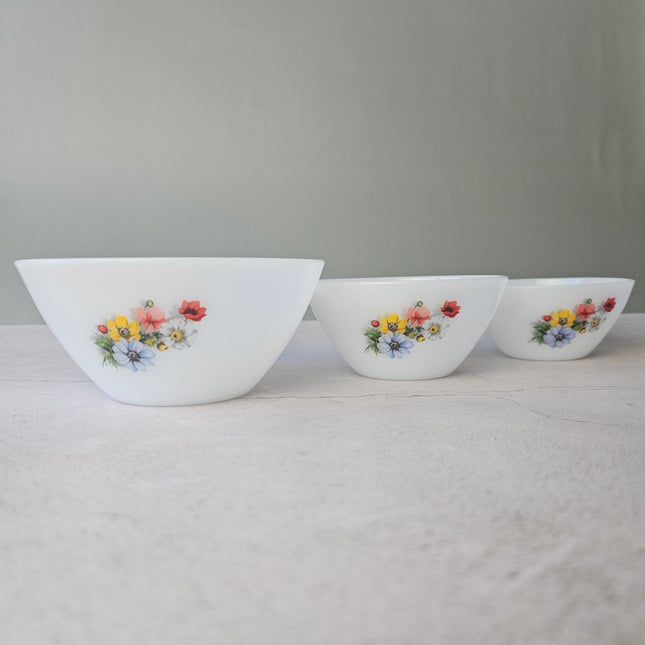 Lot de 3 bols Arcopal en opaline collection Anémone années 70