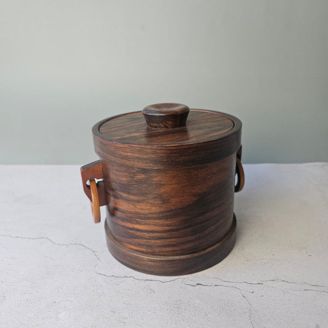 Seau à glaçons en bois vintage poignées en anneau - Mid-Century Modern