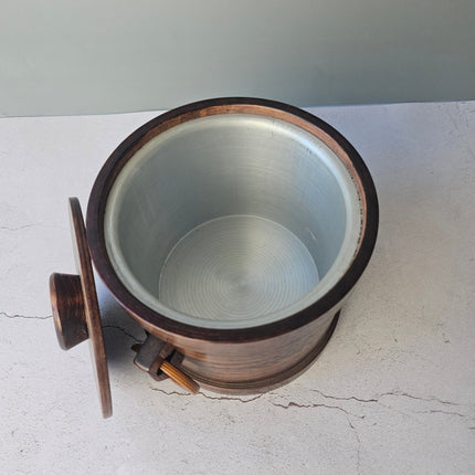 Seau à glaçons en bois vintage poignées en anneau - Mid-Century Modern