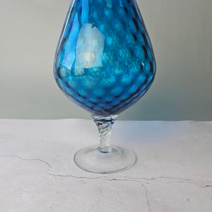 Vase verre soufflé bleu sur pied art d'Empoli