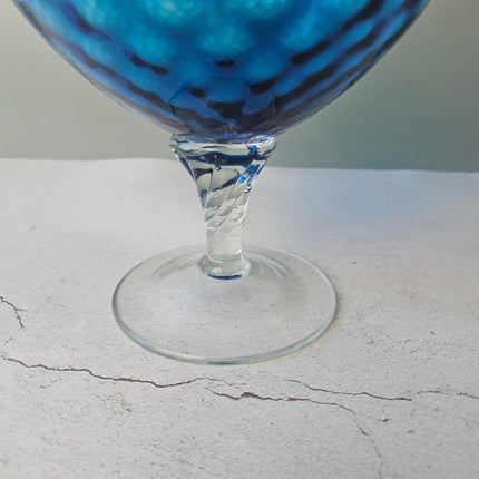 Vase verre soufflé bleu sur pied art d'Empoli