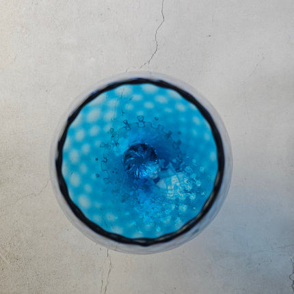 Vase verre soufflé bleu sur pied art d'Empoli