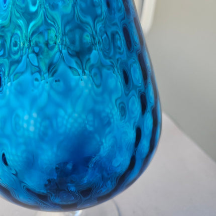 Vase verre soufflé bleu sur pied art d'Empoli