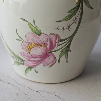 Vase blanc vintage en porcelaine Revol à fleurs roses
