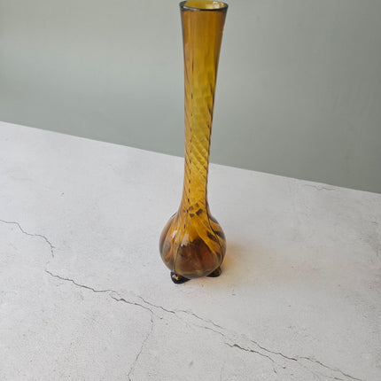 Vase soliflore en verre ambré vintage