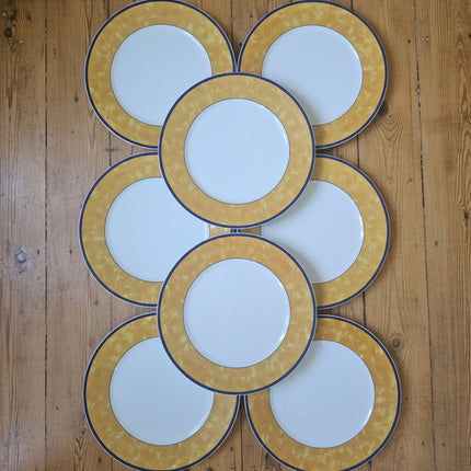 8 assiettes plates vintage en porcelaine Winterling Bavaria - Marli jaune marbré
