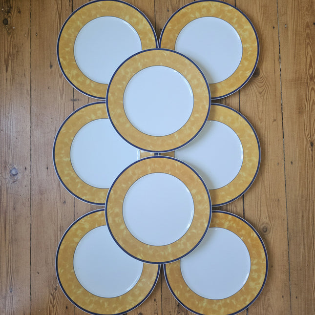 8 assiettes plates vintage en porcelaine Winterling Bavaria - Marli jaune marbré
