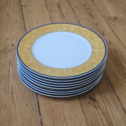 8 grandes assiettes plates vintage en porcelaine Winterling Bavaria - Marli jaune marbré