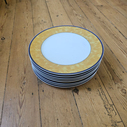 8 grandes assiettes plates vintage en porcelaine Winterling Bavaria - Marli jaune marbré
