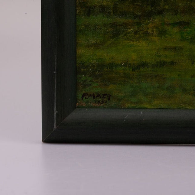 Tableau "Paysage rivière et arbres" par P.Maes 1951