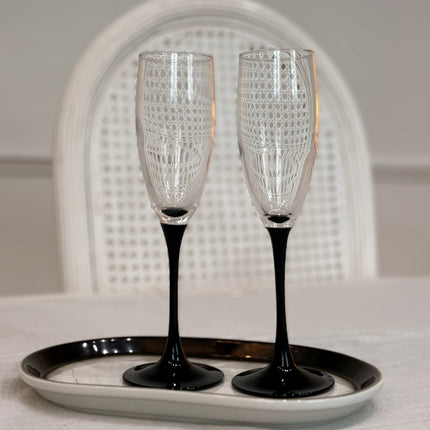 Lot de 4 flûtes à champagne Luminarc pied noir - Années 70