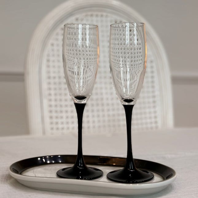 Lot de 4 flûtes à champagne Luminarc pied noir - Années 70