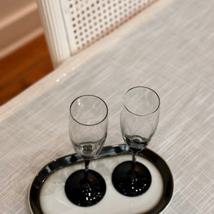 Lot de 4 flûtes à champagne Luminarc pied noir - Années 70