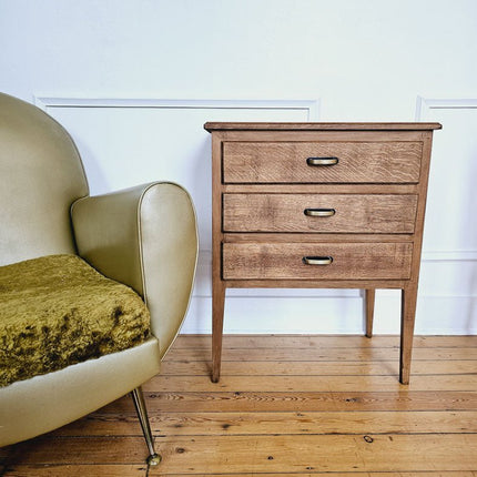 Meuble d'appoint vintage en bois avec 3 tiroirs - Années 60