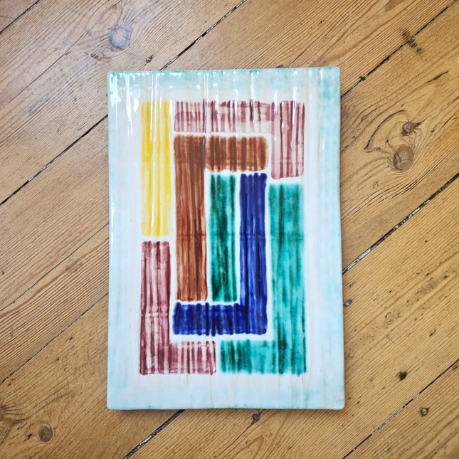 Plat apéro rectangulaire vintage en céramique géométrique - Années 50