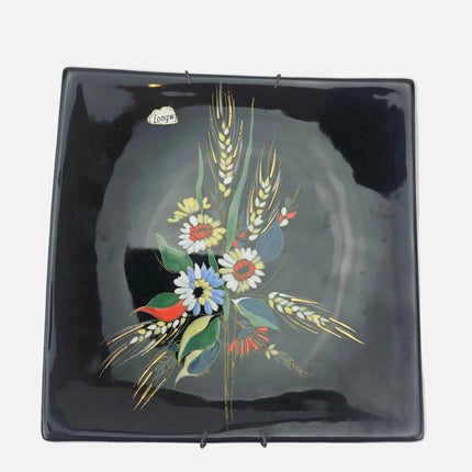 Plat présentoir noir Longwy collection Bouquet champêtre France