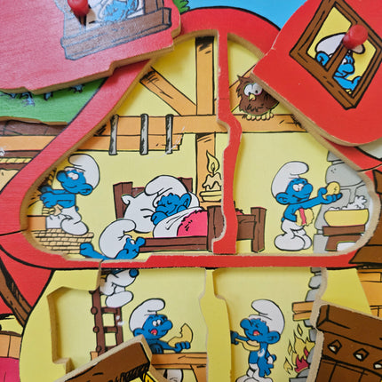 Puzzle à encastrement vintage en bois Les Schtroumpfs - Maison champignon Peyo 1991