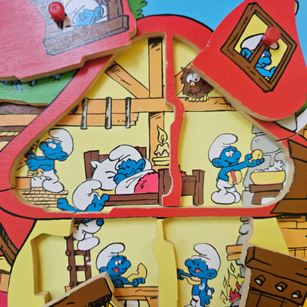 Puzzle à encastrement vintage en bois Les Schtroumpfs - Maison champignon Peyo 1991