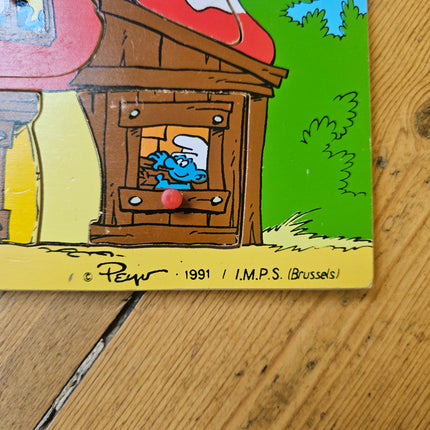 Puzzle à encastrement vintage en bois Les Schtroumpfs - Maison champignon Peyo 1991