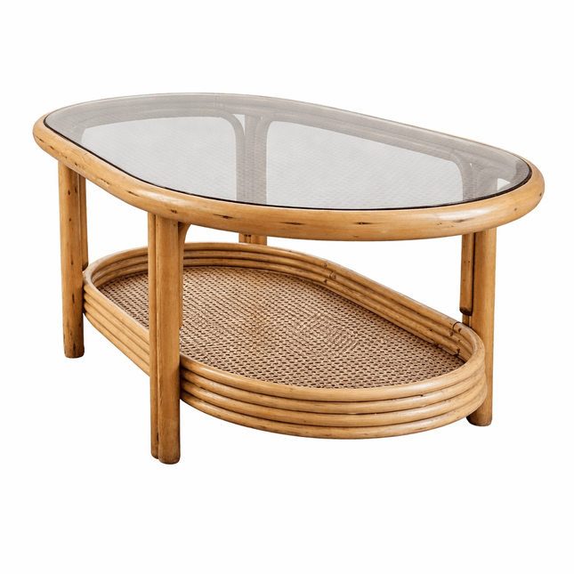 Table de salon rotin avec plateau supérieur en verre