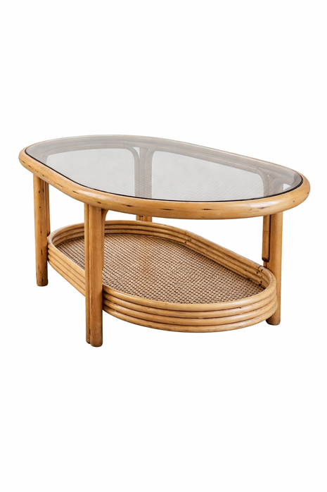 Table de salon rotin avec plateau supérieur en verre