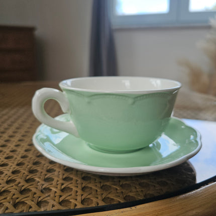 4 tasses et sous-tasses en faïence vert pastel - Boch La Louvière