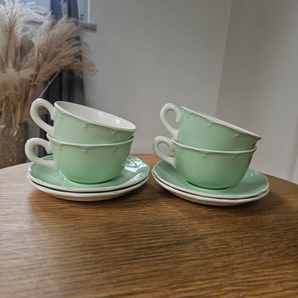 4 tasses et sous-tasses en faïence vert pastel - Boch La Louvière