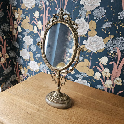 Miroir coiffeuse métal doré avec pied en marbre