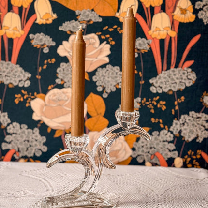 Bougeoir vintage à 2 têtes transparent en cristal - Allemagne Art Déco
