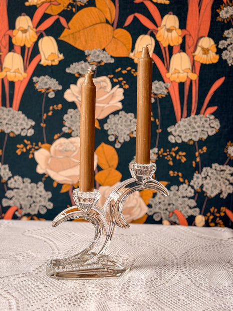 Bougeoir vintage à 2 têtes transparent en cristal - Allemagne Art Déco